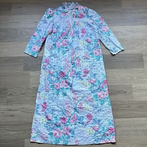 Vtg Ashley A Ames Nightgown Women Medium Floral Long Front Zip Cottage USA